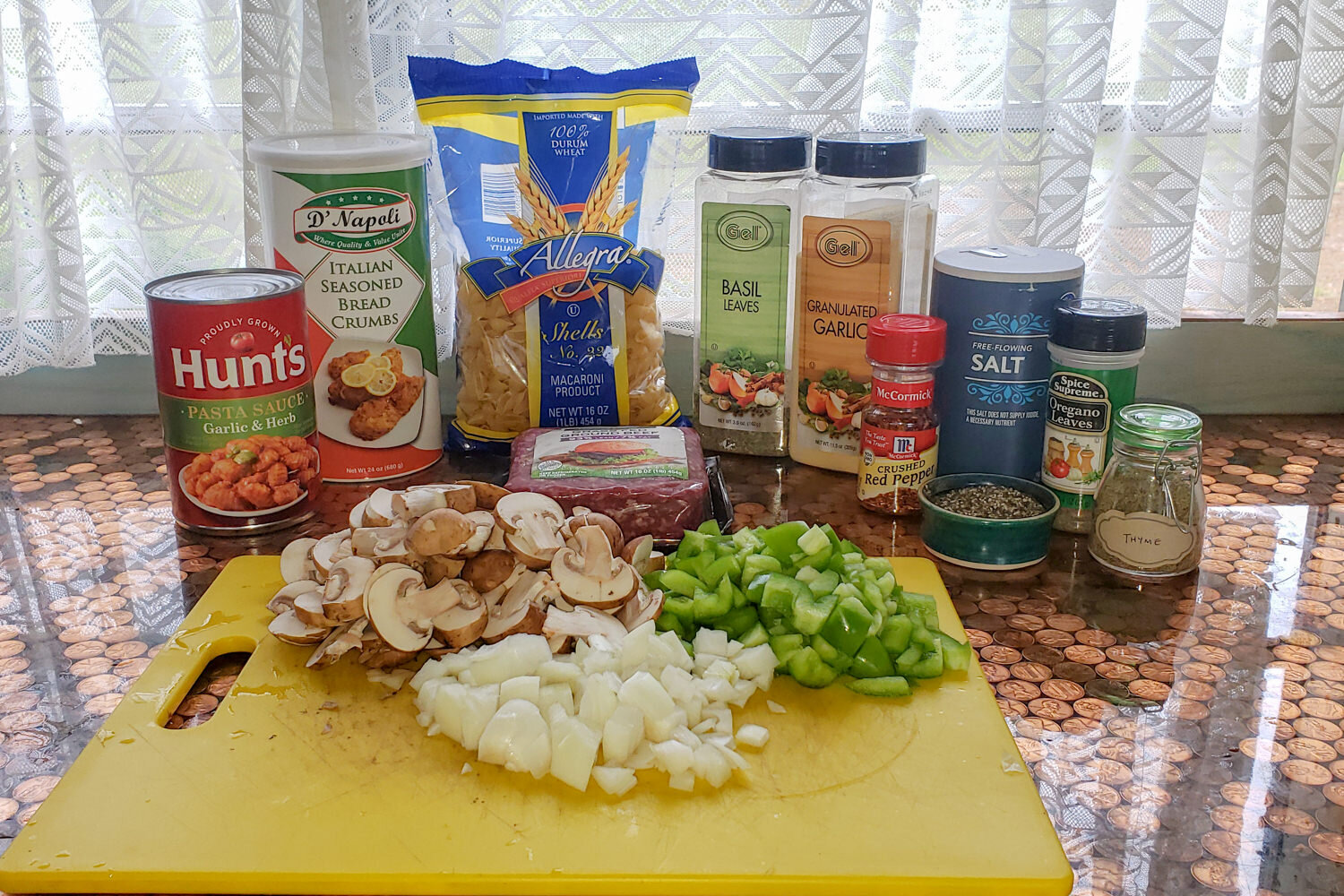 backpacking meal ingredients on a table