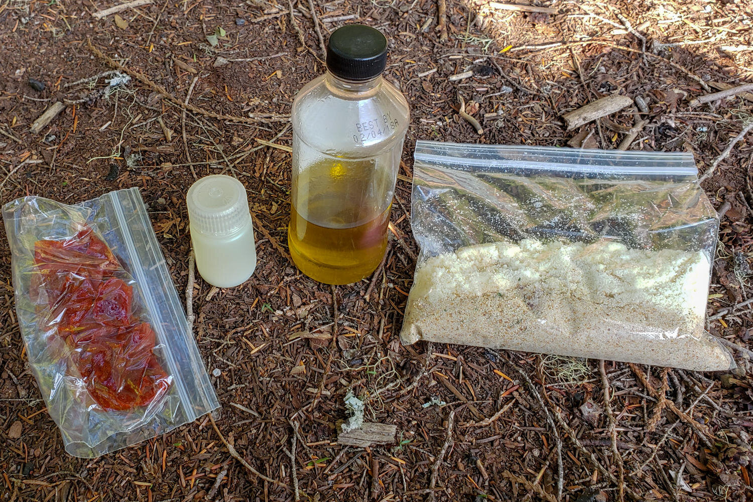 condiments and toppings for a backpacking meal