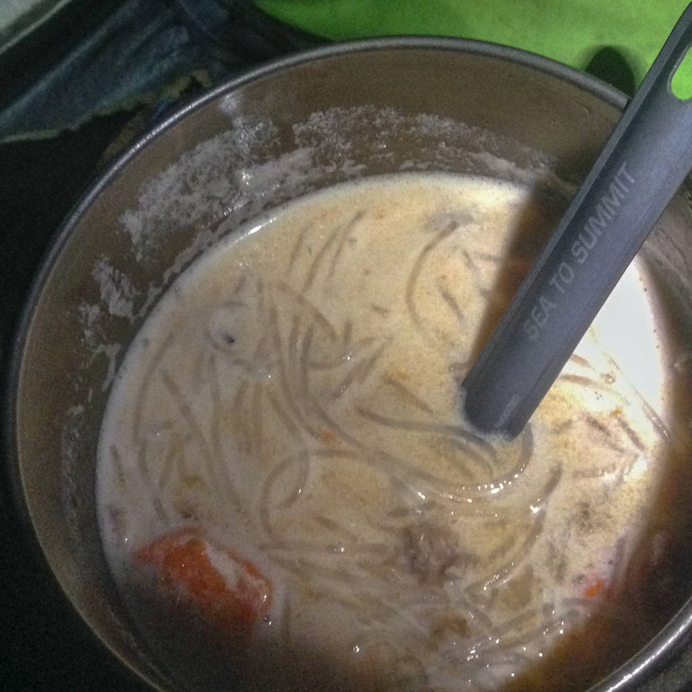 soup in a camping pot