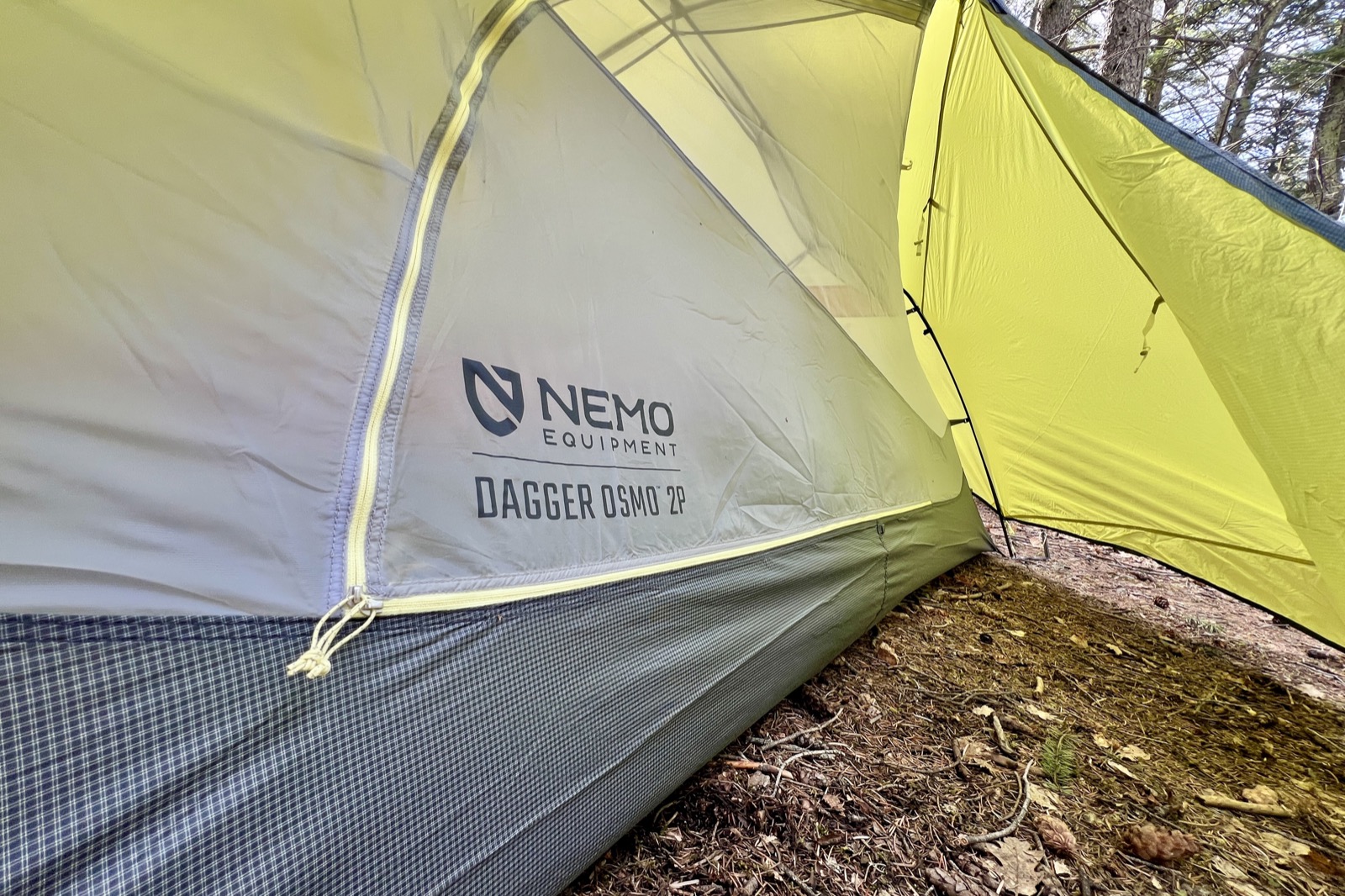 a shot of the inside of a tent's vestibule