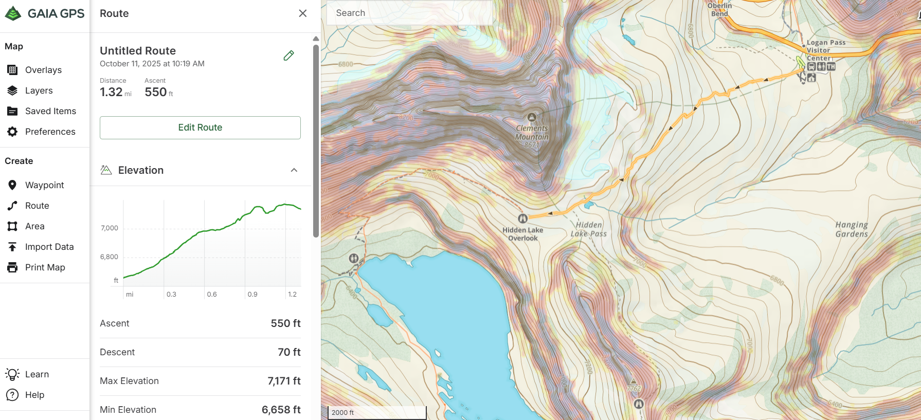 screenshot of gaia gps trail